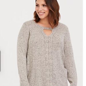 : : TORRID taupe marled keyhole cable knit sweater with thumb holes : :